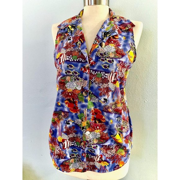 1980s Tropical Fish Sleeveless Collar Top - Picture 2 of 4